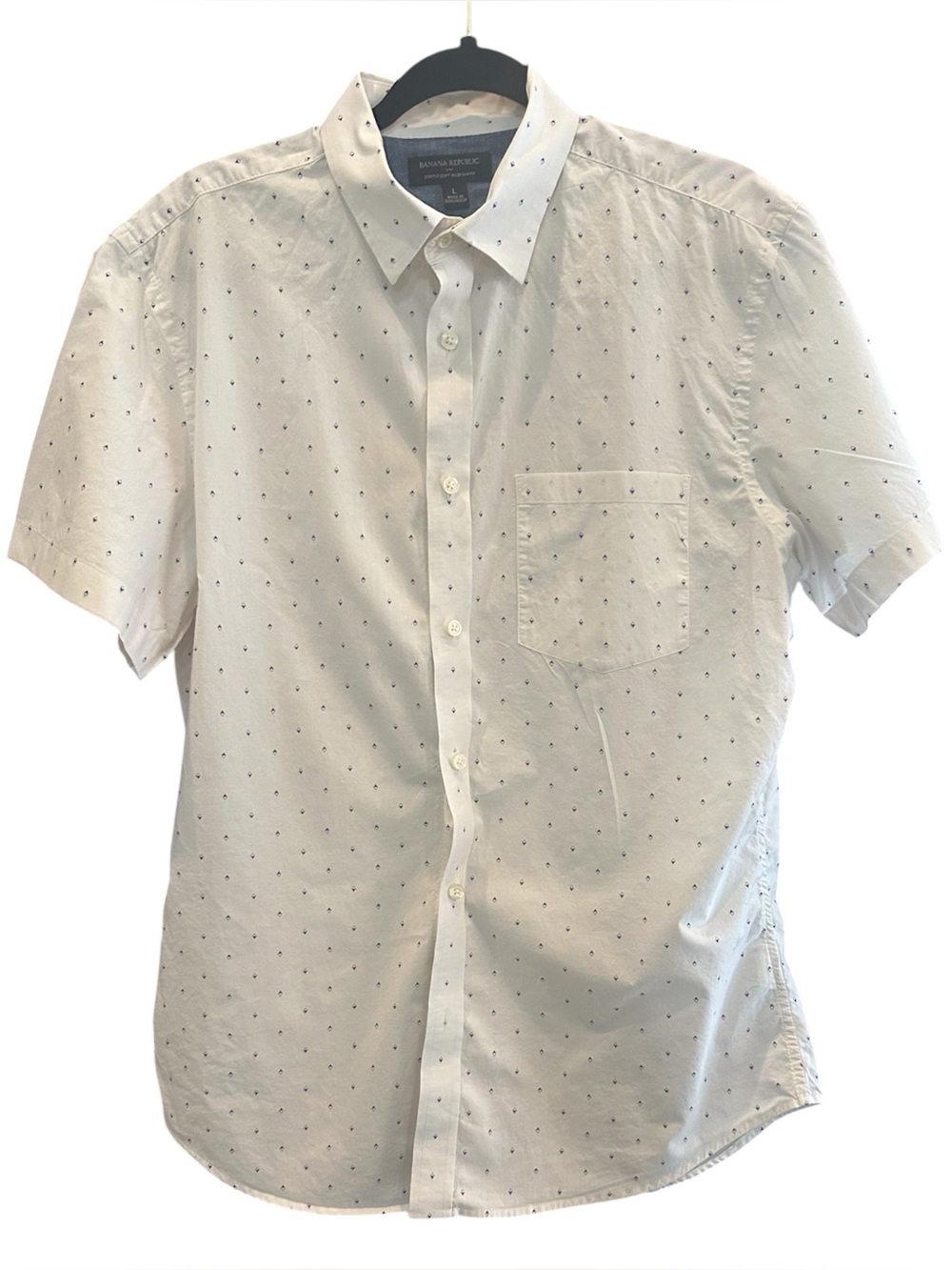 Banana Republic Stretch Slim Fit Short Sleeve Button-Up Shirt With Tiny Print/ L